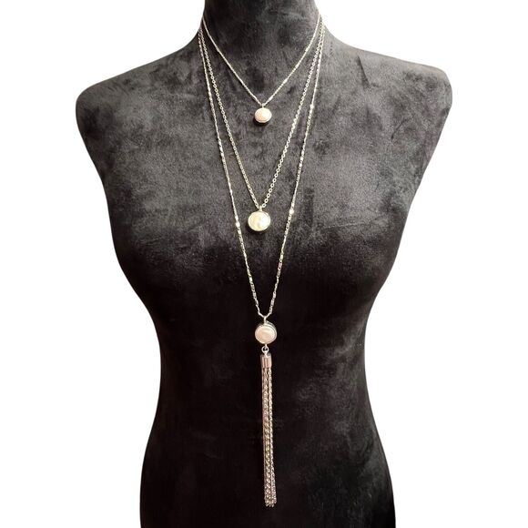 VERONESE Layered Necklace Silver Tone Baroque Pearl Pendant Tassel Chain Women - Picture 8 of 16